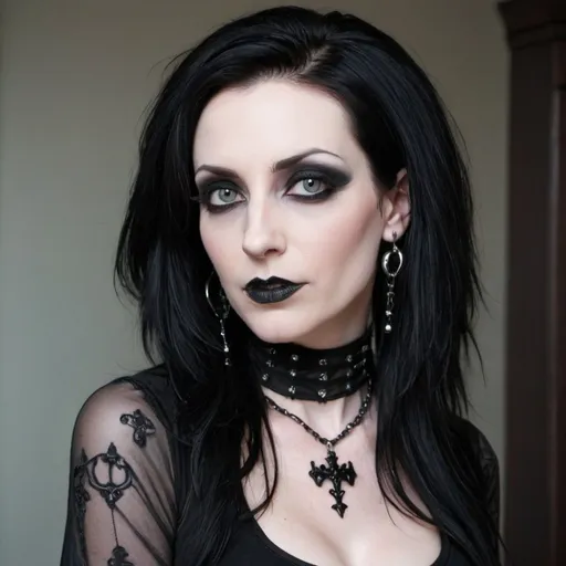 Prompt: Hot goth mom dark hair
