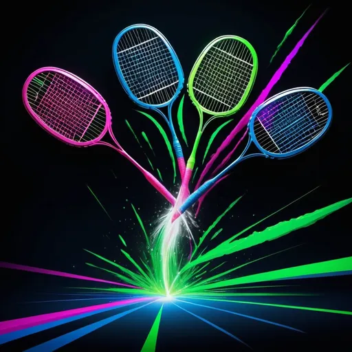 Prompt: multi shuttle badminton ,Neon design,viewer eye,highly detailed,sharp focus ,postal fantasy