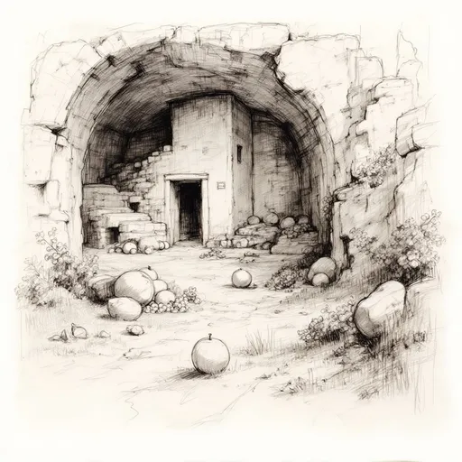 Prompt: pencil-sketch of a ruin of a Roman the cave you  fear to enter holds the treasure that you seektemple
