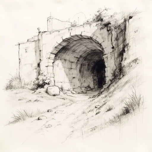Prompt: pencil-sketch of a  cave you  fear to enter holds the treasure that you seektemple