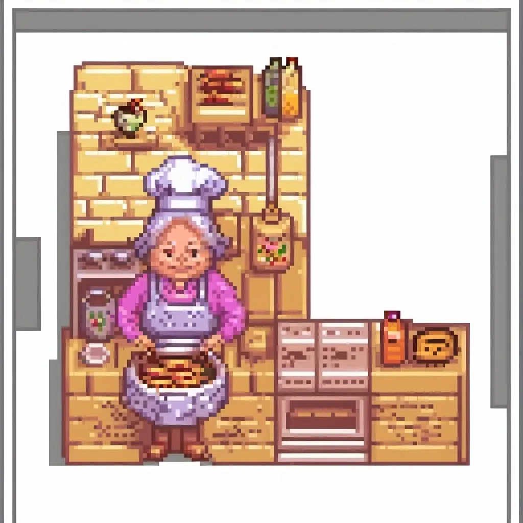 Prompt: old cooking woman