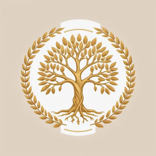 Prompt: a minimalist logo design, golden tree, surrounded by ancient Greek wreaths