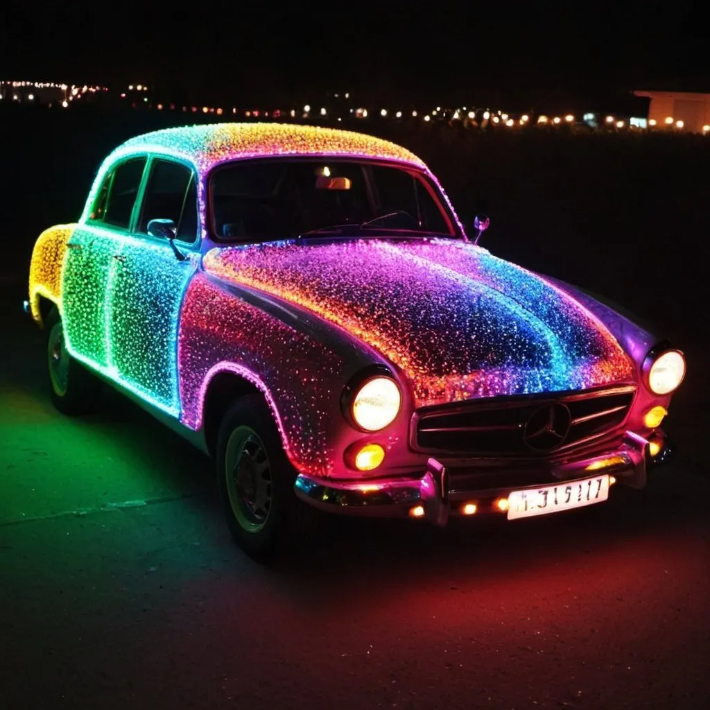 Prompt: a cool car with amazing party lights