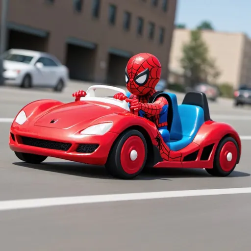 Prompt: Spiderman driving a car