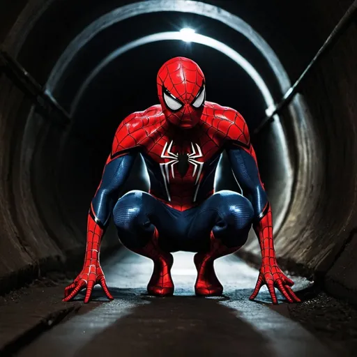 Prompt: Spiderman in a dark tunnel