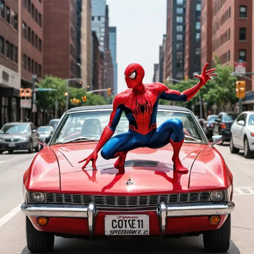 Prompt: Spiderman in a car