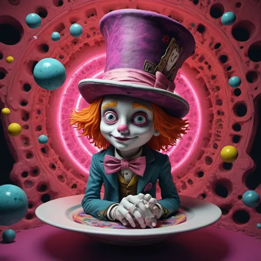 Prompt: AI Ontwerp Prompt: Duistere Madhatter Trip
3D Ontwerp:

Voorgrond:

Een duistere Madhatter, met een gedetailleerd en angstaanjagend uiterlijk.
Hij draagt een hoge hoed, gedecoreerd met schedels, veren en andere macabere elementen.
Onder zijn ogen zijn donkere kringen te zien, en zijn gezicht is getekend door waanzin.
In zijn hand houdt hij een theekop vast, gevuld met een gloeiende, wervelende vloeistof.
De Madhatter's ogen zijn wijd opengesperd, met gele spiraalvormige pupillen die hypnotiserend lijken te draaien.
Achtergrond:

Een gigantische 3D-kubus, die zich uitstrekt tot in de diepte van het beeld.
De binnenkant van de kubus is bekleed met psychedelische patronen in neonkleuren.
Aan het einde van de kubus, in de diepte, zijn verschillende roze planeten te zien die zweven in een oneindige ruimte.
Algemene sfeer:

Duister en angstaanjagend, met een vleugje surrealisme.
De kleuren zijn intens en psychedelisch, met veel neon en felle contrasten.
Het ontwerp moet een gevoel van onrust en desoriëntatie creëren, alsof de kijker meegezogen wordt in de trip van de Madhatter.
Hashtags:

#trip
#lsd
#duister
#duidelijk
#ultrascherp
#fantasy
Extra details:

Voeg details toe aan de Madhatter's kleding, zoals gescheurde lapjes, sieraden met symbolen, of andere elementen die zijn waanzin benadrukken.
Laat de theekop in de Madhatter's hand gloeien en pulseren, met wervelende kleuren die de vloeistof binnenin benadrukken.
Maak de 3D-kubus complex en metselwerkachtig, met diepe schaduwen en verborgen details in de hoeken.
Ontwerp de roze planeten in verschillende vormen en maten, met unieke landschappen en atmosferen.
Voeg optioneel zwevende objecten, lichtstralen of andere visuele effecten toe om de diepte en de trippy sfeer te versterken.





