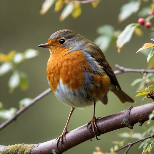 Prompt: Design the most beautiful digital photo ever taken of a robin. The robin is extremely clearly visible. The robin was photographed from very close up. The photo is extremely sharp. There are beautiful trees in the background.