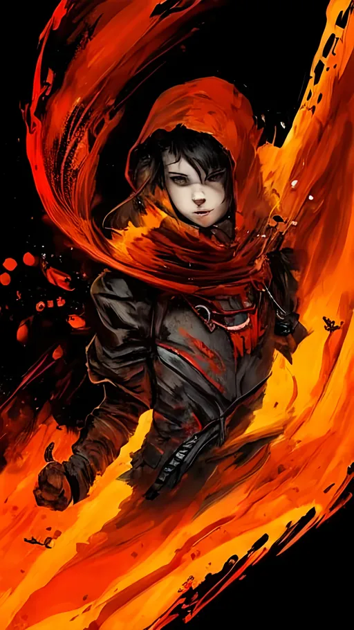 Prompt: A female vampire falling upside-down through the air with flying knives wearing a dark fantasy themed tactical suit with a hood and a translucent veil covering her face. She holds two long intricate knives and is surrounded by vibrant liquid crimson energy swirling through the air.