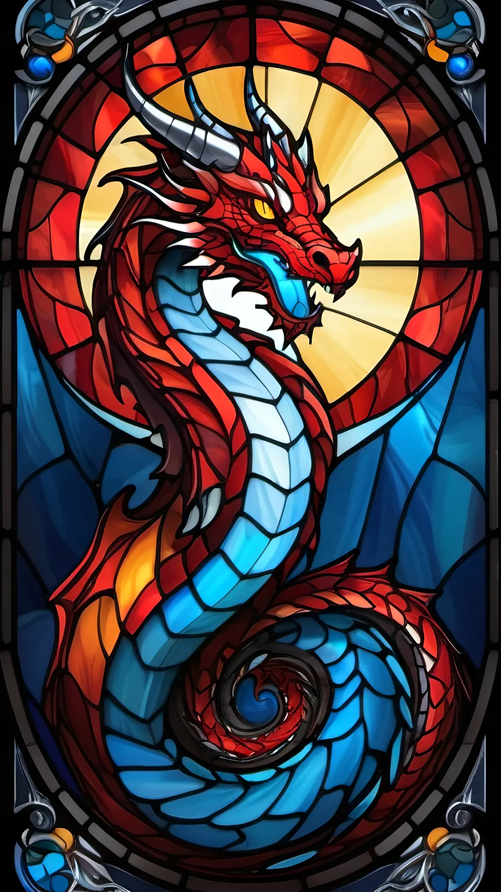 Prompt: A coiled red and silver dragon around a glowing orb. Fantasy style, Vector Style, color enhance