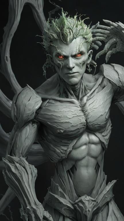 Prompt: A clump of swirling green and grey biomass and bone tendrils in a generally male humanoid shape, transforming into a normal male human.