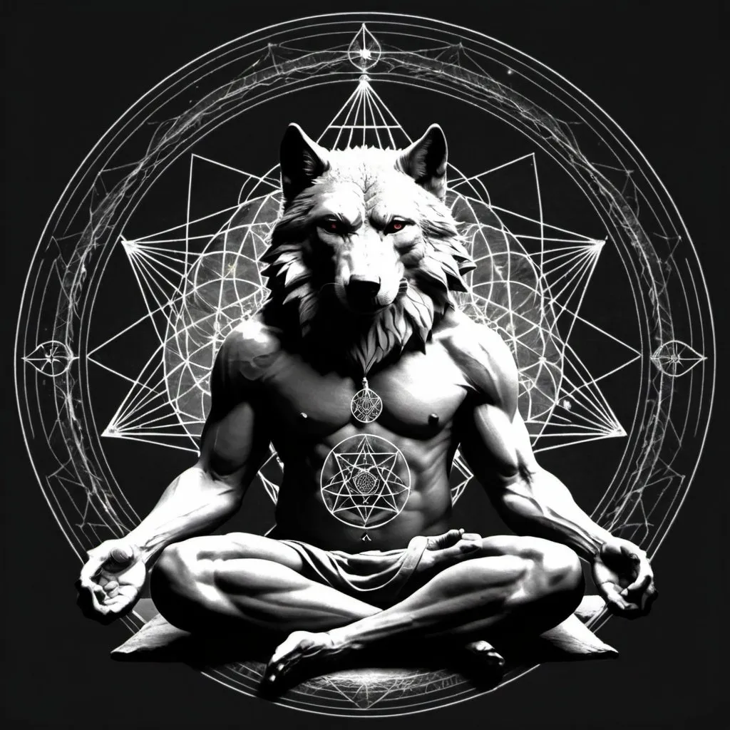 Prompt: Peaceful werewolf in meditation sacred geometry
