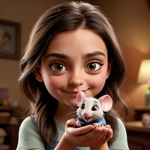 Prompt: tiny Mila Kunis holding cute mouse, 3 d animated movie, animated film, 3 d animation demo reel, photorealistic disney, beautiful render, cinematic shot!, weta disney, 3d magical details, disney 2d animation still, animation film, pixar renderman render, in style of disney animation
