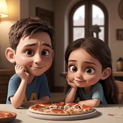 Prompt: little Messi and little Mila Kunis eating pizza, 3 d animated movie, animated film, 3 d animation demo reel, photorealistic disney, beautiful render, cinematic shot!, weta disney, 3d magical details, disney 2d animation still, animation film, pixar renderman render, in style of disney animation