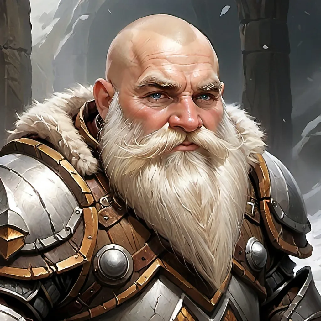 Prompt: Dwarf paladin bald white beard