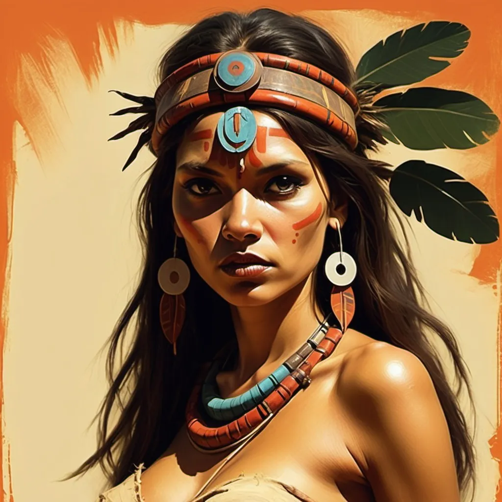 Prompt: Tribe woman pulp style