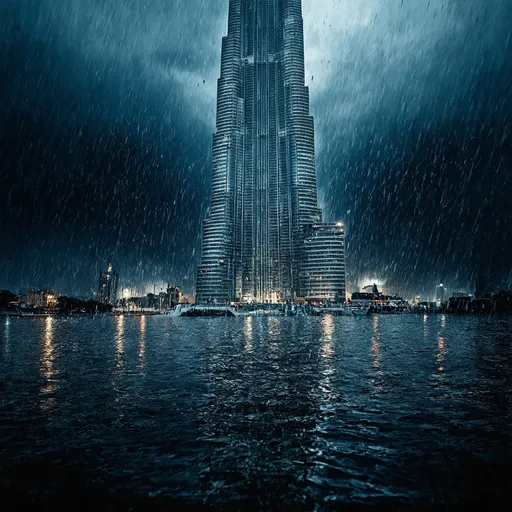 Prompt: create hyper realistic image 4k resolution 
dubai burj khalifa in flood close angle