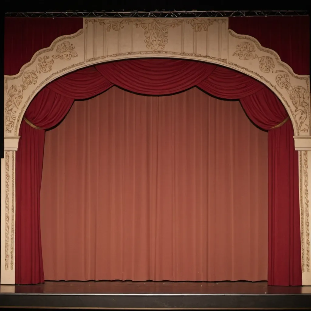 Prompt: front view of a stage with curtains