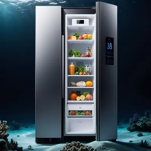 Prompt: It's a Xiaomi refrigerator that dives in the deep ocean