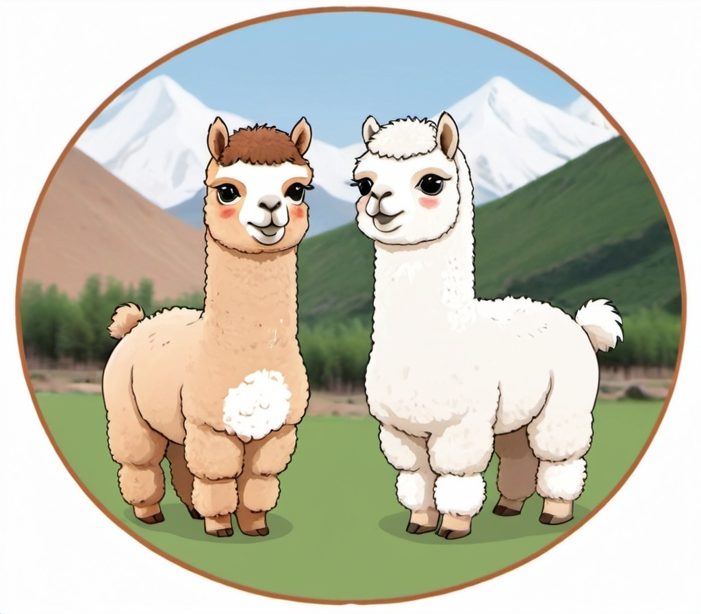 Prompt: Put the background of these two alpacas in Xinjiang