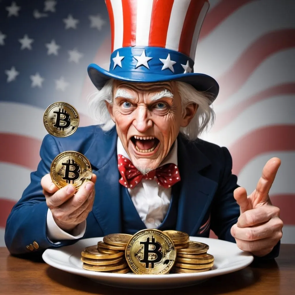 Prompt: Bitcoin force-feeding itself to Uncle Sam