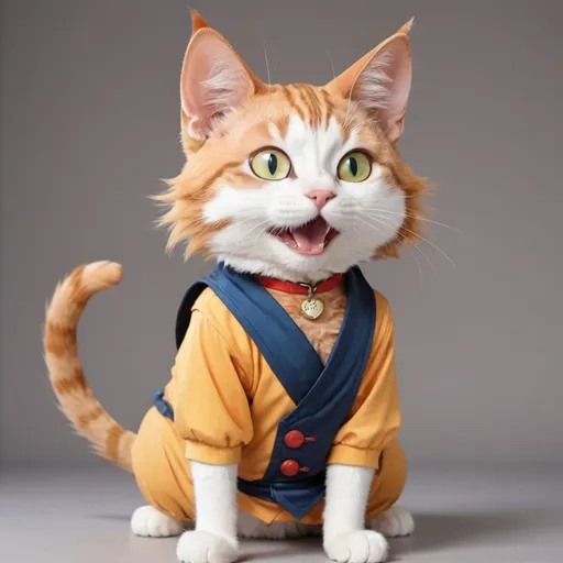 Prompt: a cat as male anime character posing in a goofy way.