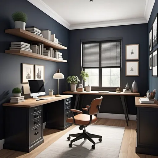 Prompt: create a modern yet classic looking study room in a small room