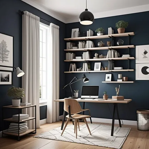 Prompt: create a modern yet classic looking study room in a small room