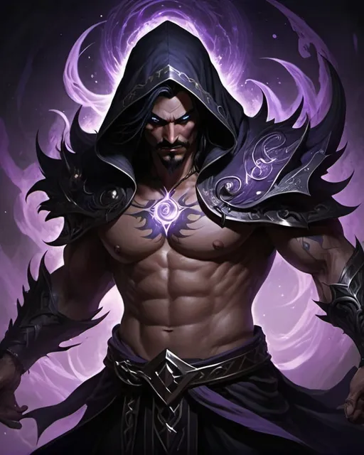 Prompt: In the image, Draven Nightshade stands amidst a landscape shrouded in darkness, his figure partially obscured by swirling mists and shadowy tendrils. He exudes an aura of mystery and intrigue, his presence commanding attention despite the dim lighting.

Draven's form is cloaked in a billowing robe of midnight black, adorned with intricate patterns that seem to dance and shift with the faintest movement. His face is partially concealed by a hood, casting his features in shadow and adding to his enigmatic allure.

His eyes, however, pierce through the darkness with an otherworldly glow, shimmering like twin orbs of radiant moonlight. They betray a keen intelligence and a hint of the darkness that lies within his soul.

In one hand, Draven holds a gleaming dagger, its blade forged from a substance that seems to drink in the surrounding darkness. In the other, he clutches a swirling orb of shadow, its depths swirling with unfathomable depths of darkness.

Behind him, the landscape stretches out into the unknown, a realm of perpetual twilight where light and shadow converge. It is a realm of mystery and danger, where only the most skilled and cunning can navigate its treacherous depths.

Draven Nightshade stands as a solitary figure amidst the shadows, a prince of darkness and master of the night. He is a guardian of The Between, a realm where light and shadow dance in eternal harmony, and his presence is a testament to the power of darkness in all its forms.