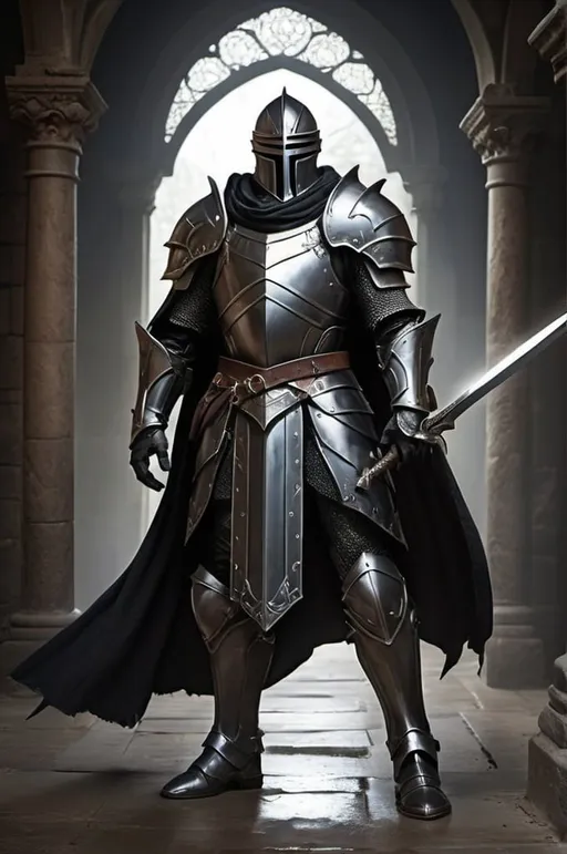 Prompt: Capture the essence of Sir Alistair Darkthorn, the legendary Knight of Eternity, a figure shrouded in darkness and mystery, yet radiating an aura of indomitable strength and valor.

Sir Alistair stands tall and imposing, his figure cloaked in shadow and obscured by the depths of the Deep Dark. His armor is forged from the blackest iron, adorned with intricate runes and symbols of power that seem to shimmer and glow with an otherworldly light. Each piece of armor is etched with the history of his people, a testament to their resilience and defiance in the face of adversity.

In his hand, Sir Alistair wields a massive sword, its blade as dark as midnight and as sharp as a razor's edge. The sword seems to pulse with a malevolent energy, crackling with dark lightning that dances along its length. With each swing, arcs of shadowy energy streak through the air, cutting through the darkness with the ferocity of a storm.

Behind Sir Alistair, the landscape stretches out into infinity, a desolate and barren wasteland devoid of light or life. The air is thick with the scent of decay, and the ground trembles with the echoes of unseen terrors lurking in the shadows.

As Sir Alistair stands amidst the darkness, a sense of foreboding washes over the viewer, a feeling of dread and unease that hangs heavy in the air. For he is not merely a knight, but a harbinger of doom whose presence heralds the coming of darkness and despair. Yet even in the face of such darkness, there is a glimmer of hope, a spark of courage that refuses to be extinguished. And it is this courage that drives Sir Alistair forward, ever onward, in his quest to defy death and claim his rightful place as the Knight of Eternity."