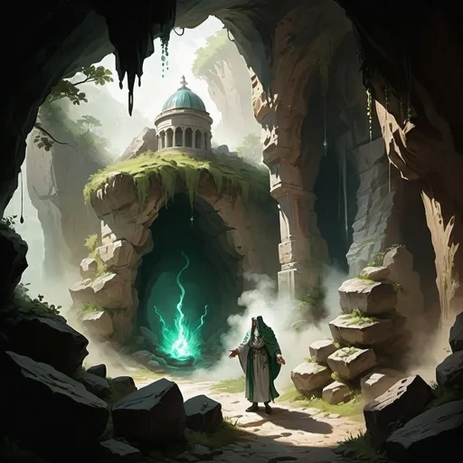 Prompt: As the Lastbourne and the Apothecary emerged from the sacred cave, a frenzied air enveloped them, charged with the lingering essence of prophecies untold. Yet, before they could translocate to Olympus, the poison of pride and anger coiled around their hearts, ensnaring reason.
