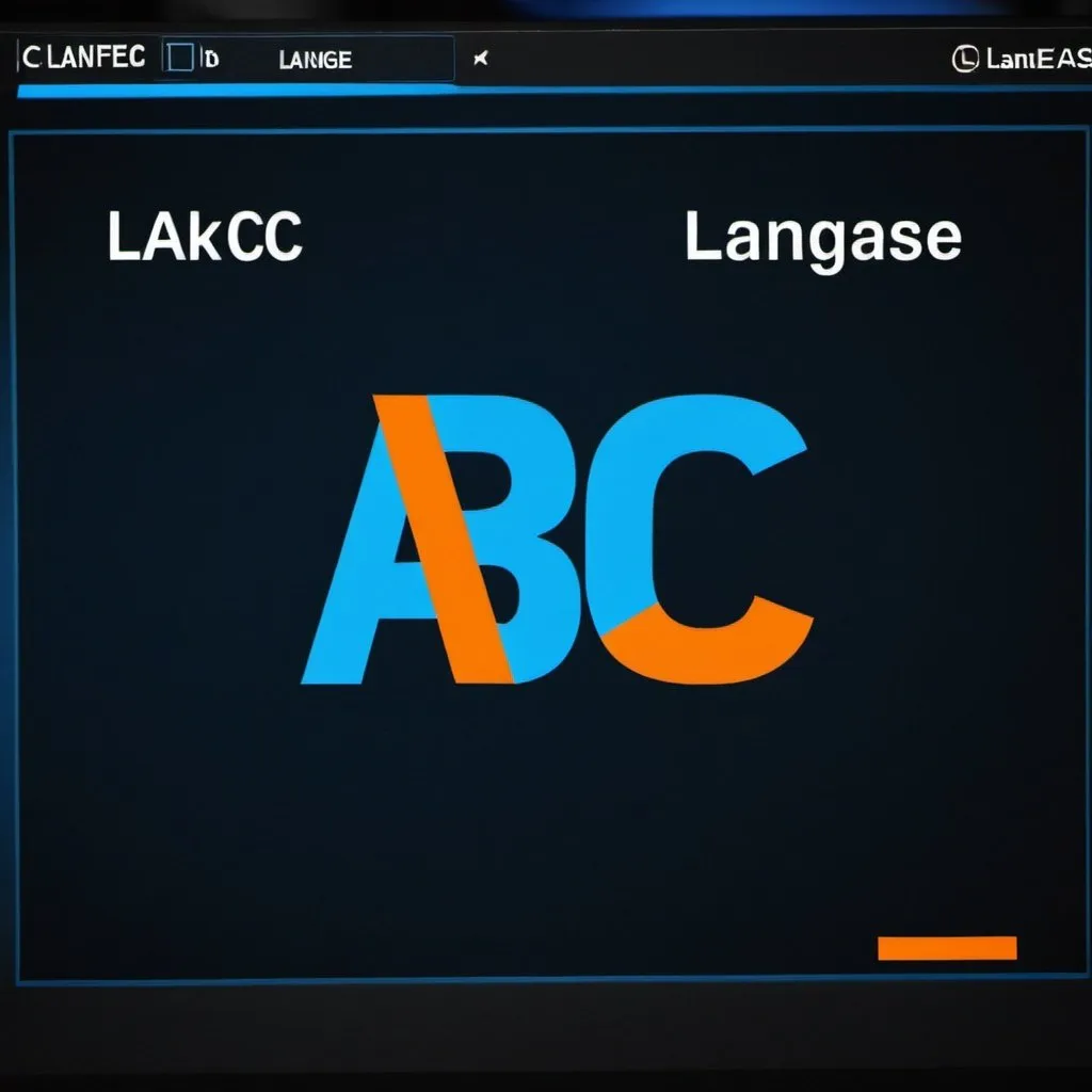 Prompt: The letters “ A B C “ appears on the screen of computer , under the computer a name “LangEase” colored in blue and orange
