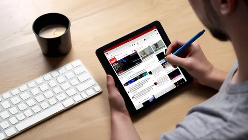 Prompt: Person writing a YouTube script on iPad Mini, windowed app layout with keyboard and tablet 