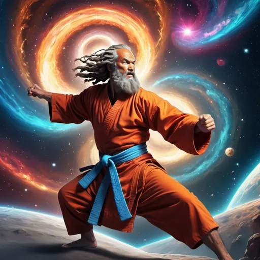 Prompt: Moses doing Karate in space