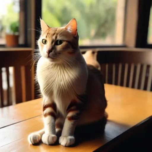 Prompt: A cat sitting in table 