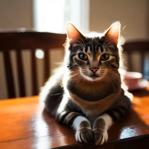 Prompt: A cat sitting in table 