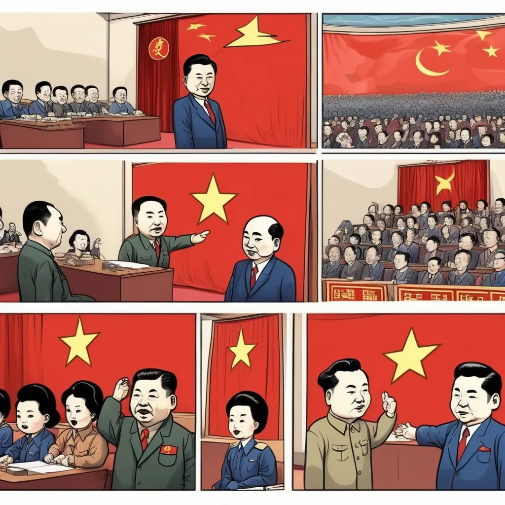 Prompt: I want a 6-frame "short cartoon" of the Chinese Communist Party