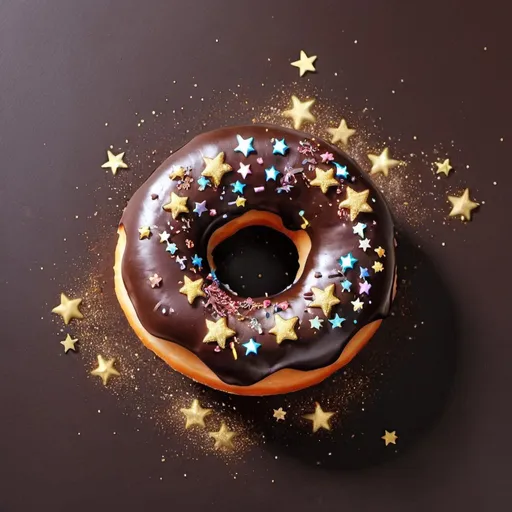 Prompt: chocolate donut with sparkling stars
