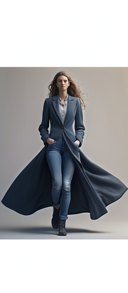 Prompt: Tall young woman walking down the high street, detailed clothing, realistic, natural lighting
