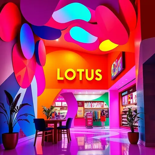 Prompt: (W lotus store), vibrant, bold colors, striking design, emphasis on dynamic shapes, modern style, playful and energetic ambiance, high contrast, captivating visual elements, intriguing composition, HD quality, attention-grabbing aesthetics, perfect for contemporary settings, celebrating creativity and expression.