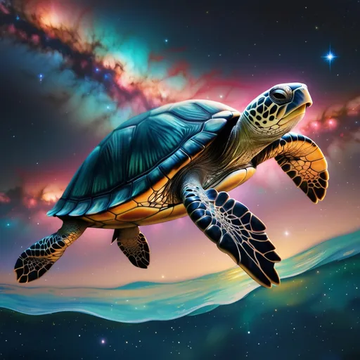 Prompt: Street Art Turtle swimming in the stars