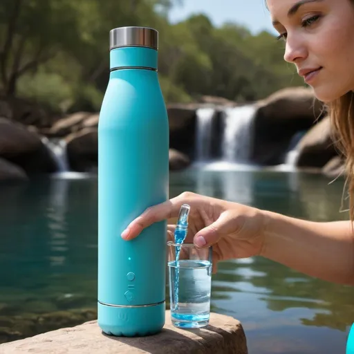 Prompt: 
Create smart water bottles that track hydration levels, remind users to drink water, and purify water on the go using UV technology, encouraging healthier hydration habits.