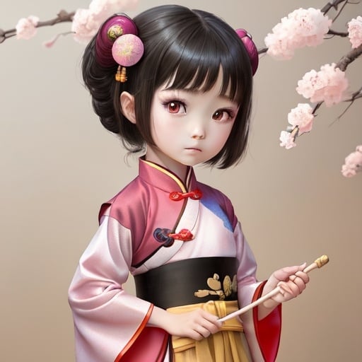Prompt: an animate cute Chinese girl, 5 years old, wearing gorgeous colorful Hanfu, expressive eyes, curious, highres, ultra-detailed