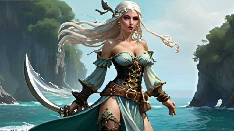 Prompt: sea elf pirate, enchanting, graceful, etheral
