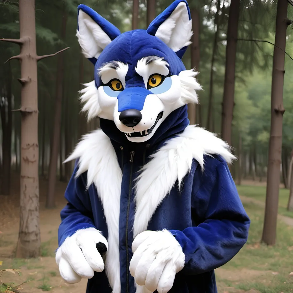 Prompt: European and American wolf fursuit with funny