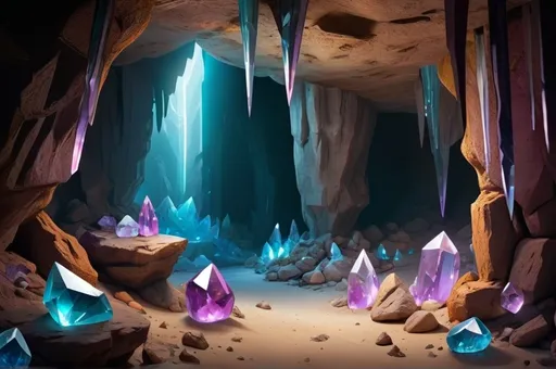 Prompt: Underground cavern with crystals