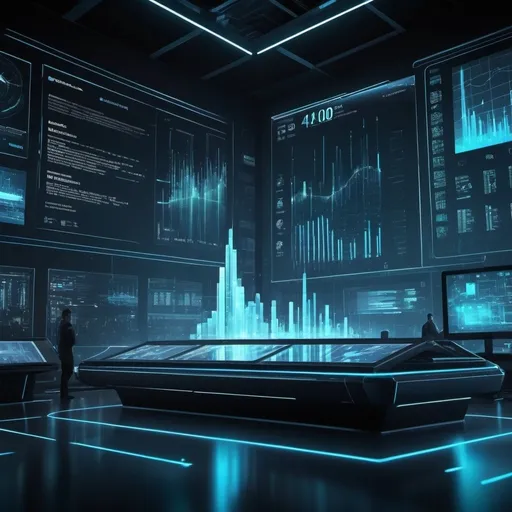 Prompt: Advanced data analytics, futuristic digital visualization, high-tech data processing, complex algorithms, sleek and modern design, vibrant digital display, 4k resolution, ultra-detailed, futuristic, cyberpunk, advanced technology, data streams, dynamic visuals, professional, atmospheric lighting, high-quality rendering