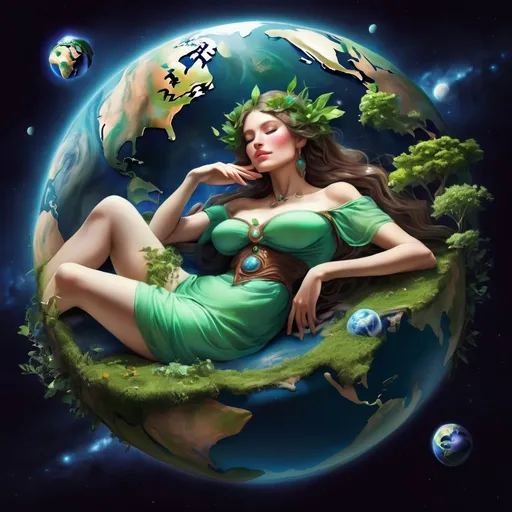 Prompt: gracious mother earth
recline in the space
in her lap the earth
fantasy style