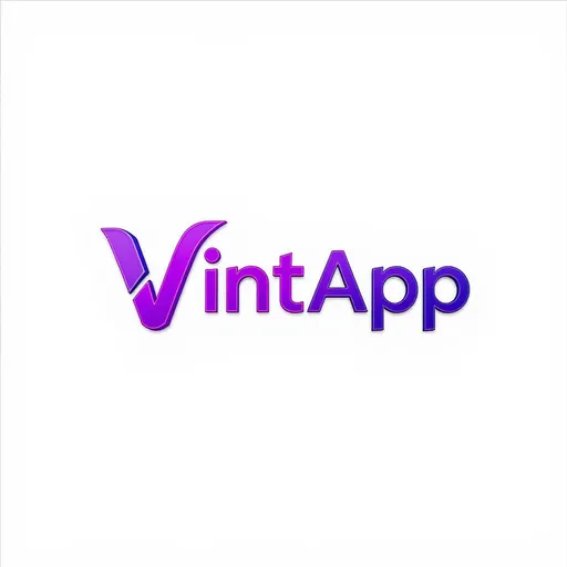Prompt: Je veux que tu me crée un logo "VintApp " avec un backgrounde blanc la couleur du logo le violet mélangée au bleu  en 4