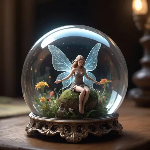 Prompt: amazing quality, masterpiece, best quality, hyper detailed, ultra detailed, UHD, perfect anatomy, portrait, dof, hyper-realism, majestic, awesome, inspiring, a majestic fairy  living inside a glass ball, intricate detail, ornate, best quality, hyperdetailed, absurdres, micro world, dramatic light, atmospheric, vivid detail, vibrant, unusual beauty, subsurface scatter, ambient occlusion, photorealistic, cg, masterpiece, award winning, cinamatic composition, sharp focus, dynamic light, epic composition, joyful, fantastic, ambient, fine detail, professional, color, illuminated, rich colors, surreal, inamatic composition, soft shadows, national geographic style